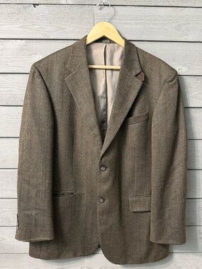 Vintage Oscar De La Renta Men’s Wool Sports Coat Jacket Blazer Leather Elbow